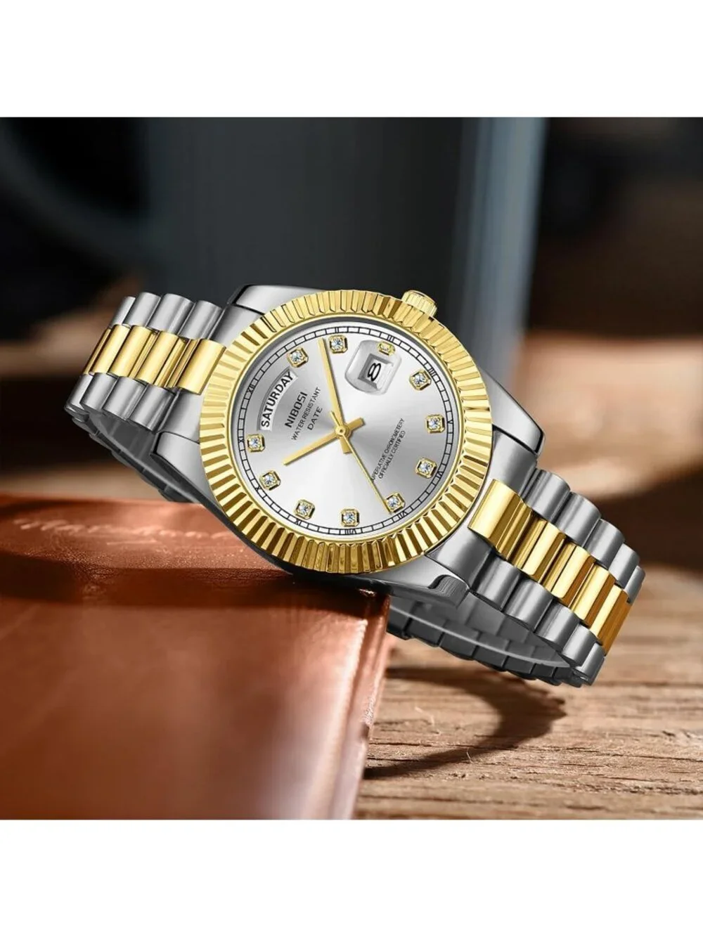 Nibosi Men's Gold Silver Analog Quartz Stainless Waterproof Desiger Wrist Watch